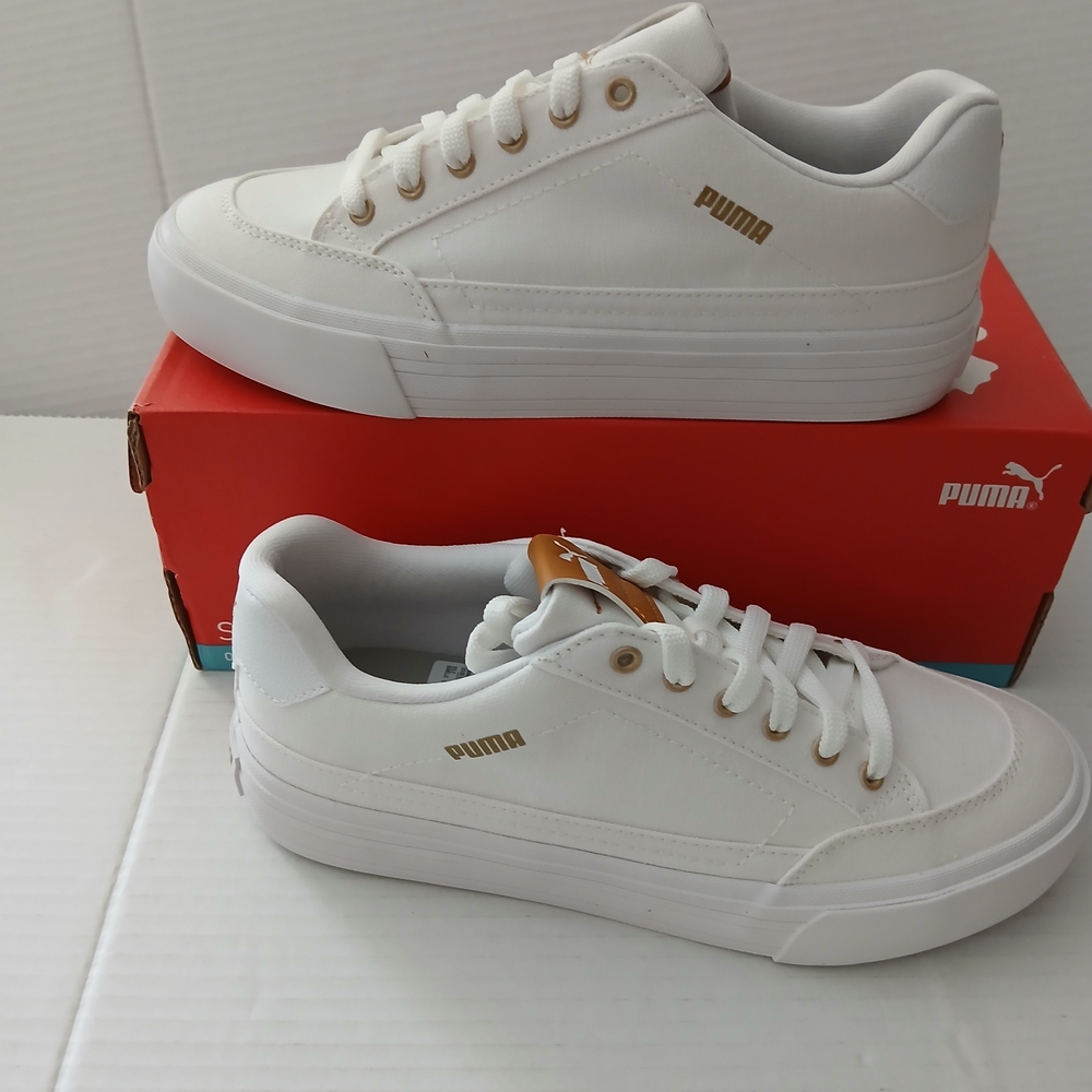 Puma White Low-Top Sneakers with Gold Accents - Picture 13 of 14